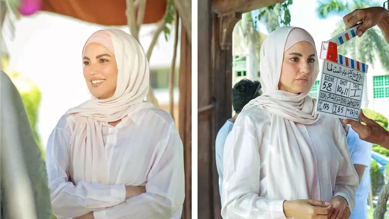 درة تظهر بالحجاب لأول مرة فى كواليس تصوير فيلم الست لما